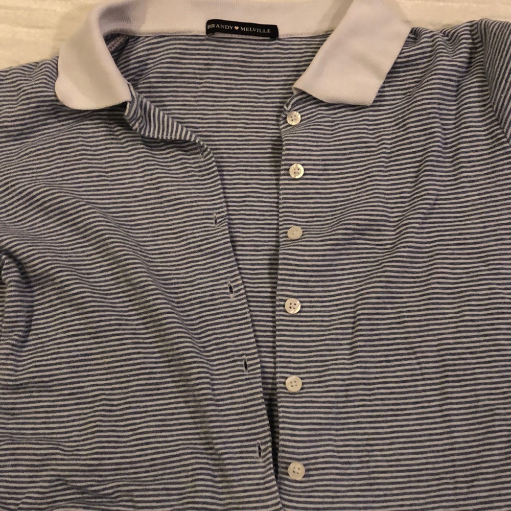 Very cute blue and white striped button up shirt